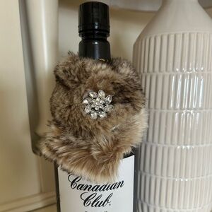 Pottery Barn Faux Fur Bottle Wrap With Sparkling Jewel